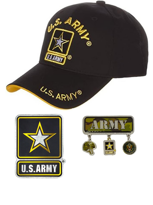 U.S Army Licensed Black Cap Package - Includes Hat, Car Magnet & Dangle Magnet
